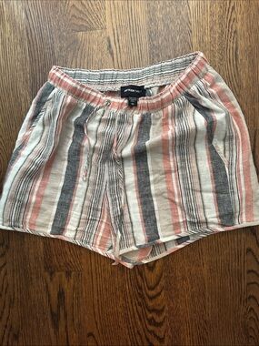 Fifteen Twenty Coral, Gray & Cream Striped High-Waist Shorts